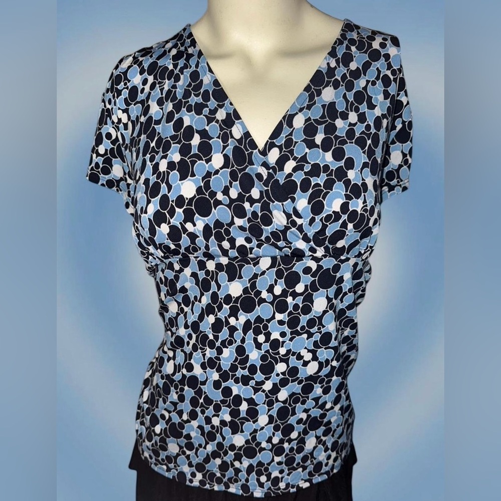 Van Heusen blue & white polka dot blouse Size L